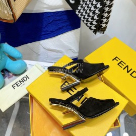 Fendi Collection First Cowhide High Heeled Slippers Coffee