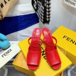 Fendi Collection First Cowhide High Heeled Slippers Red