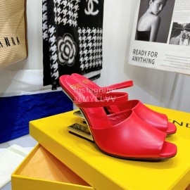 Fendi Collection First Cowhide High Heeled Slippers Red