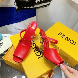 Fendi Collection First Cowhide High Heeled Slippers Red