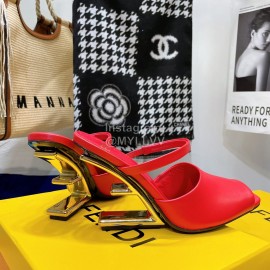 Fendi Collection First Cowhide High Heeled Slippers Red