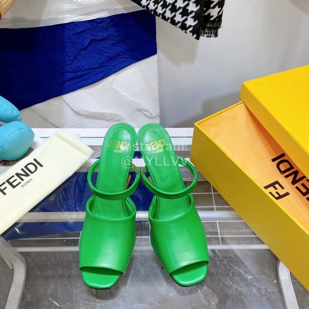 Fendi Collection First Cowhide High Heeled Slippers Green