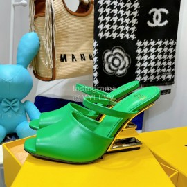 Fendi Collection First Cowhide High Heeled Slippers Green