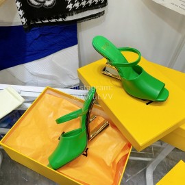 Fendi Collection First Cowhide High Heeled Slippers Green