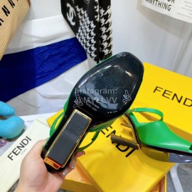 Fendi Collection First Cowhide High Heeled Slippers Green