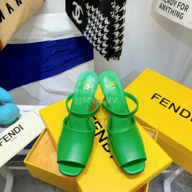 Fendi Collection First Cowhide High Heeled Slippers Green