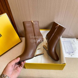 Fendi Collection First Cowhide High Heeled Boots For Women Brown