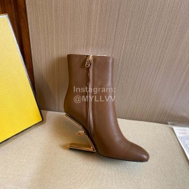 Fendi Collection First Cowhide High Heeled Boots For Women Brown