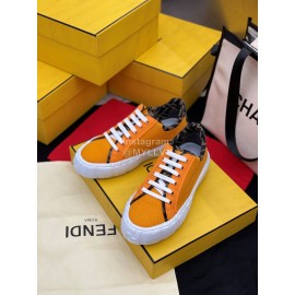 Fendi Fashion Silk Cowhide Casual Sneakers For Men And Women Orange