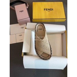 Fendi Raffia Woven Cross Flat Slippers For Women Beige