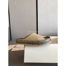 Fendi Raffia Woven Cross Flat Slippers For Women Beige