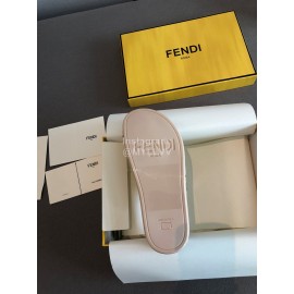 Fendi Raffia Woven Cross Flat Slippers For Women Beige