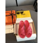 Fendi Lace Weaving Cross Flat Slippers For Women Rose Red