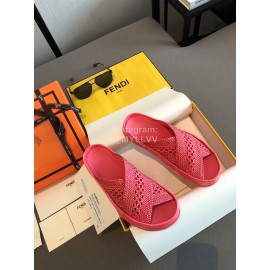 Fendi Lace Weaving Cross Flat Slippers For Women Rose Red