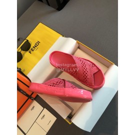 Fendi Lace Weaving Cross Flat Slippers For Women Rose Red