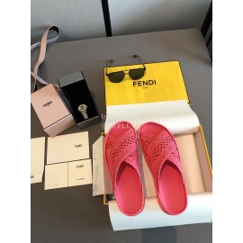 Fendi Lace Weaving Cross Flat Slippers For Women Rose Red