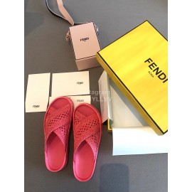 Fendi Lace Weaving Cross Flat Slippers For Women Rose Red