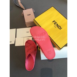 Fendi Lace Weaving Cross Flat Slippers For Women Rose Red