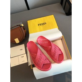 Fendi Lace Weaving Cross Flat Slippers For Women Rose Red