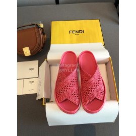 Fendi Lace Weaving Cross Flat Slippers For Women Rose Red