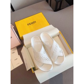 Fendi Lace Weaving Cross Flat Slippers For Women White
