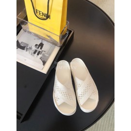Fendi Lace Weaving Cross Flat Slippers For Women White
