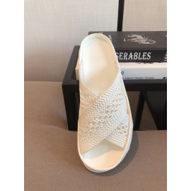 Fendi Lace Weaving Cross Flat Slippers For Women White