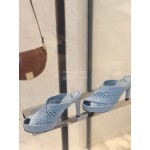 Fendi Lace Weaving Cross High Heeled Slippers For Women Blue