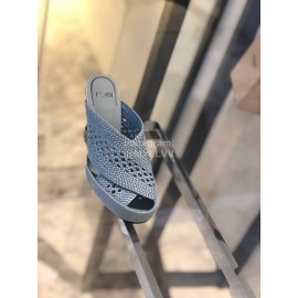 Fendi Lace Weaving Cross High Heeled Slippers For Women Blue