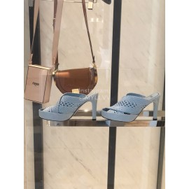 Fendi Lace Weaving Cross High Heeled Slippers For Women Blue