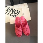 Fendi Lace Weaving Cross High Heeled Slippers For Women Rose Red