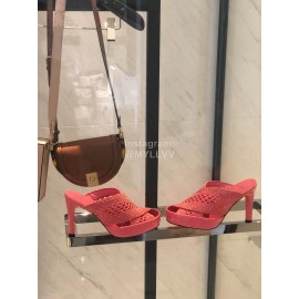 Fendi Lace Weaving Cross High Heeled Slippers For Women Rose Red