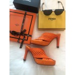 Fendi Lace Weaving Cross High Heeled Slippers For Women Orange