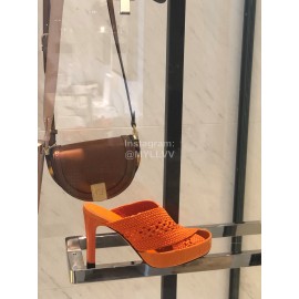 Fendi Lace Weaving Cross High Heeled Slippers For Women Orange