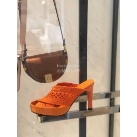 Fendi Lace Weaving Cross High Heeled Slippers For Women Orange