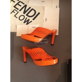 Fendi Lace Weaving Cross High Heeled Slippers For Women Orange