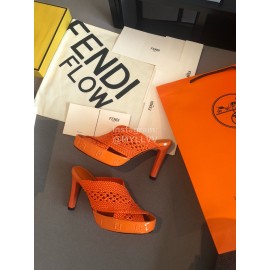 Fendi Lace Weaving Cross High Heeled Slippers For Women Orange