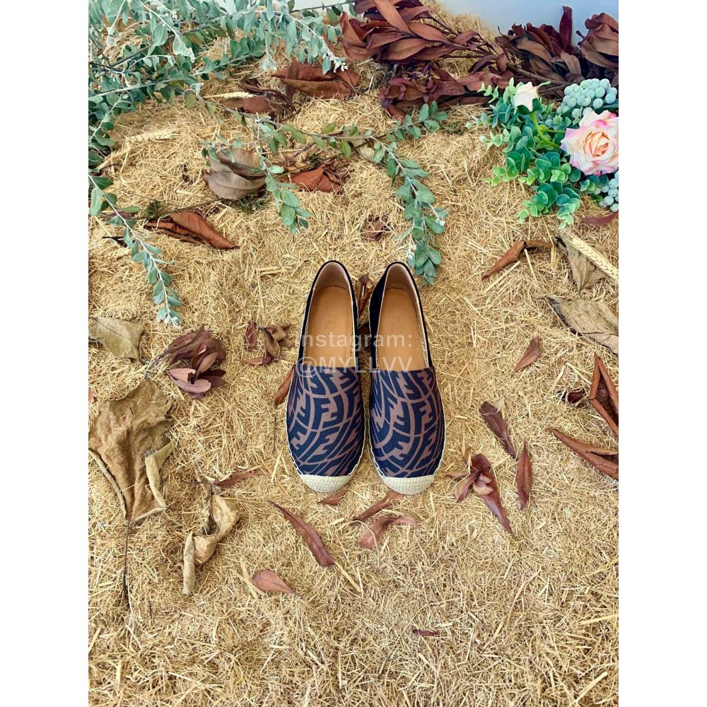 Fendi Fashion Letter Printed Canvas Loafers For Men And Women Coffee