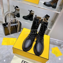 Fendi Fashion Leather Knitted Lace Up Martin Boots For Women 