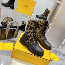 Fendi Fashion Leather Knitted Lace Up Martin Boots For Women 