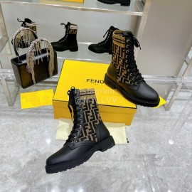 Fendi Fashion Leather Knitted Lace Up Martin Boots For Women 