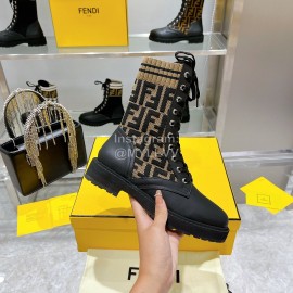 Fendi Fashion Leather Knitted Lace Up Martin Boots For Women 