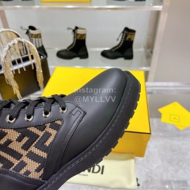 Fendi Fashion Leather Knitted Lace Up Martin Boots For Women 
