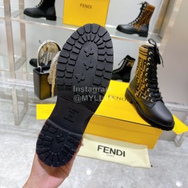 Fendi Fashion Leather Knitted Lace Up Martin Boots For Women 