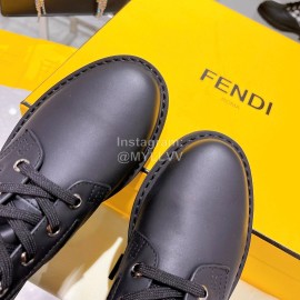 Fendi Fashion Black Leather Knitted Lace Up Martin Boots For Women 
