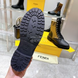 Fendi Fashion Leather Knitted Lace Up Martin Boots For Women Coffee