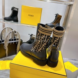Fendi Fashion Leather Knitted Martin Boots For Women 