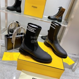Fendi Fashion Leather Knitted Martin Boots For Women Black