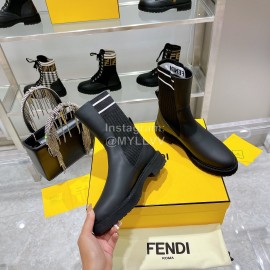 Fendi Fashion Leather Knitted Martin Boots For Women Black