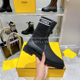 Fendi Fashion Leather Knitted Martin Boots For Women Black